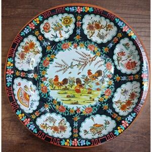 Vtg Daher 1971 ChickenDecorated Ware Round Tin  Serving Tray Made In England D5